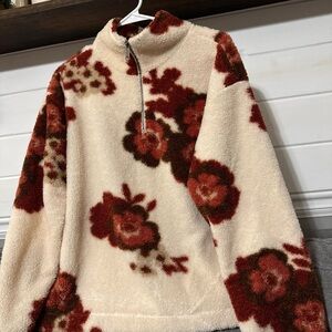 LOFT Floral Fleece Zip-Up Sweater FALL FLORAL